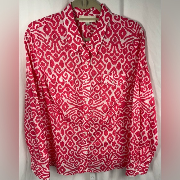 Jones New York Sport Tops - Jones New York Sport Fuchsia & White Long Tab Sleeve Blouse Shirt Top, XL